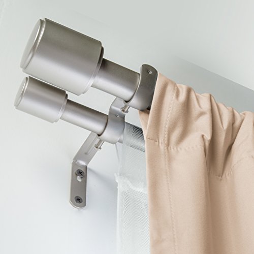Image of AmazonBasics 1 inchW Double Extendable TensionCurtain Rods with Cap Finials Set, 36 inch to 72 inch, Nickel