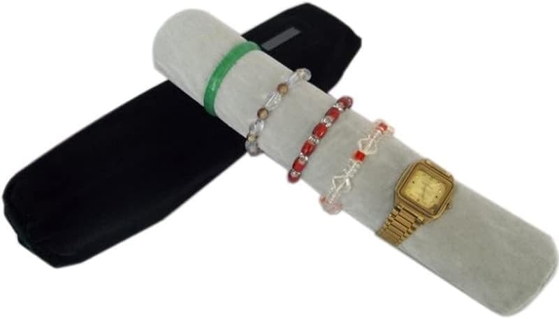 Miniatura 2 de Bolsa de viaje para reloj de pulsera, organizador de joyas, bolsa portátil de terciopelo negro y gris con inserto de rollo extraíble para tamaño