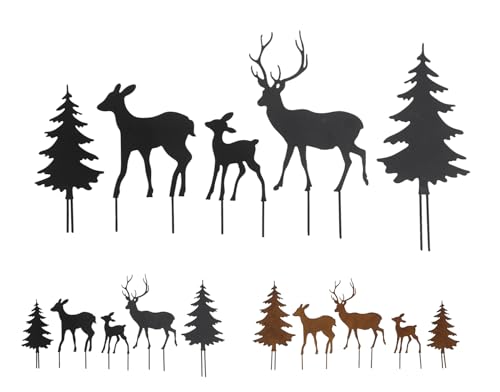 NETPROSHOP 1 Set Hirschfamilie mit Bäumen Gartenstecker Metall Höhe...