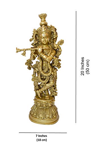 Image of Two Moustaches Brass Murli Krishna Statue, Standard, Yellow, Pack of 1