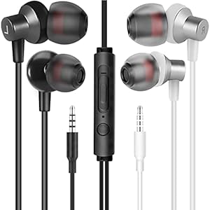 MAS CARNEY WI7 In-Ear Kopfhörer mit Kabel, Klinke Ohrhörer für Stereo-Sound, Kompatibel mit MP3, MP4, iPad, Huawei, Samsung Galaxy, Xiaomi Redmi, inkl. Silikon Ohrpolstern.- Schwarz/Weiß(2er Pack)