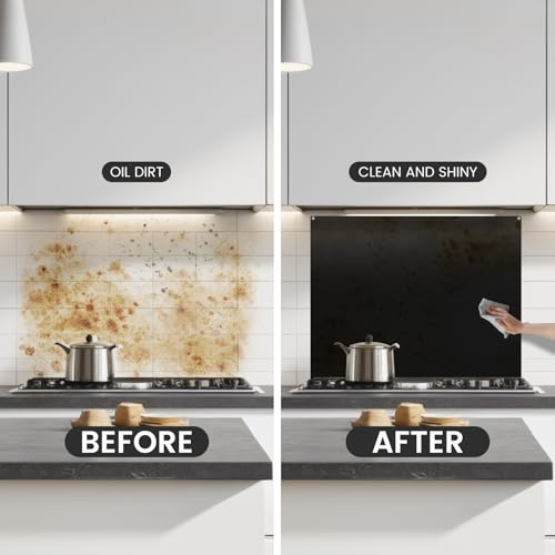 Image of Stainless Steel Stove Backsplash Panel - Ultra Flat Black Metal Splatter Guard for Kitchen Wall & Range Hood, with 4 Pre-Drilled Holes - Easy Install Stove Backsplash Protector （ 29.5 inch x 24 inch ）