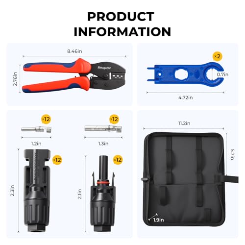 Image of BougeRV Solar Crimper Tool Kit - Crimper, 12 Pairs Connectors, 2 Spanners | for 14-10 AWG Solar Panel Cable, PV Wire Crimping Assembly and Installation, for DIY Repairing RV Boat Off-Grid System