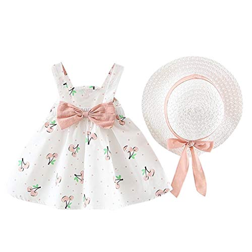 terbklf 2Pcs/Set Toddler Baby Kids Girls Sleeveless Cherry Dot Princess Dresses Bow Hat Stylish Korean Style Outfits Set