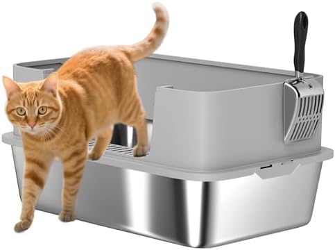 PawHut Arenero para Gatos de Acero Inoxidable XL Caja de Arena...