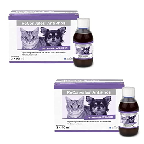 alfavet ReConvales AntiPhos | Doppelpack | 2 x 3 x 90 ml | Ergänzungsfuttermittel für Hunde und Katzen | Kann zur Unterstützung der Nierenfunktion beitragen | Flasche