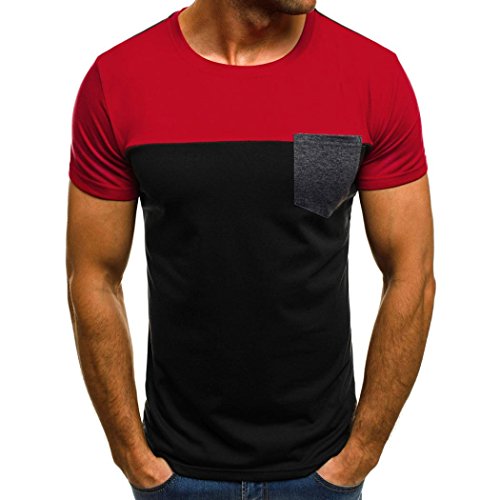 LuckyGirls Camisetas Hombre Originales Manga Corta Verano Moda Color de Hechizo Bolsillo Polos Personalidad Casual Remera Slim Camisas (S, Rojo)