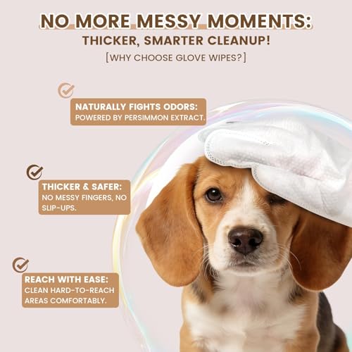 Image of IMMHABI 50 Count Cleaning Deodorizing Pet Glove Wipes for Dogs & Cats, Hypoallergenic Dog Bath Wipes with Natural Deodorizer Persimmon Tannin, Pet Bathing Wipes for Horse Coat Care Coconut Scent