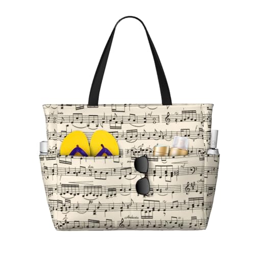 Grand sac de plage cabas Partition pour femme avec poignées et bandoulière