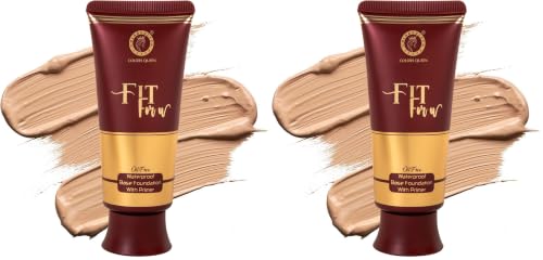 Image of Colors Queen Fit For U Oil Free Foundation with Primer - Natural Almonds, 50 ml | Long Lasting & Waterproof, Medium to Full Coverage, Weightless Matte | Liquid Face Makeup (Pack of 2)