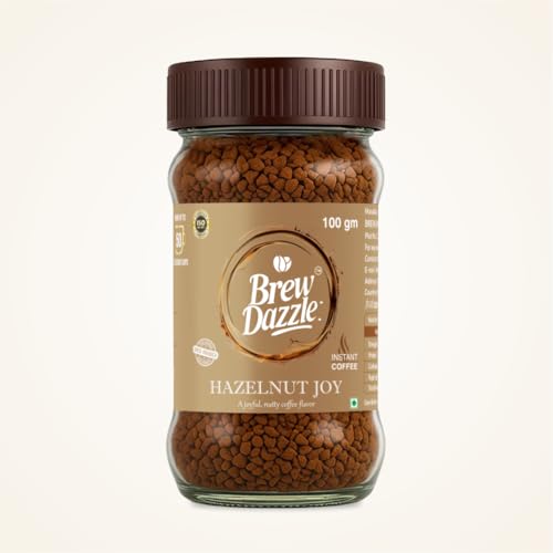 Image of BREW DAZZLE Hazelnut Joy | 100% Arabica Instant Coffee | Aromatic and Smooth Pack | Rich Aroma Hazelnut Flavoured Coffee Granules (100g)