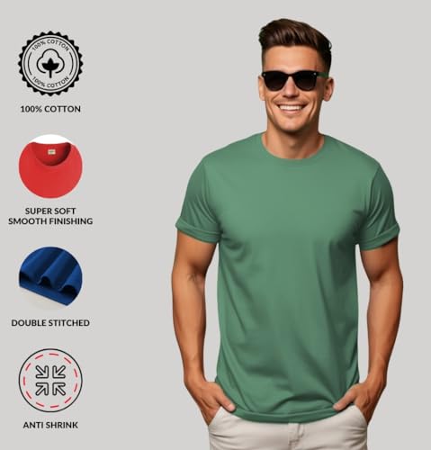 Image of ADRO Men's Cotton Regular Fit Combo Plain Solid T-Shirt Pack of 2