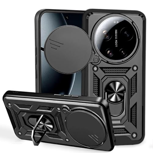 Image of Shockproof Back Case Cover for Xiaomi 17 Ultra 5G, Shockproof Xiaomi 17 Ultra Back Cover, Ring Case with Kickstand and Camera Protection Shutter - Black