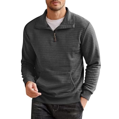 RTRDE Men's Sweatshirts Fashion Quarter Zip Sweatshirt Long Sleeve Solid Plaid Jacquard Pullovers Sweatshirts, S-4XL