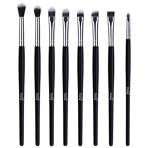 MSQ Eye Makeup Brushes 8pcs Eyeshadow Makeup Brushes Set with Soft Synthetic Hairs & Real Longer Wood Handle for Eyeshadow, Eyeliner, Blending, Lip(Black)