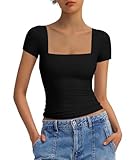 VIOPY Blusas de Mujer de Moda Casuales Playeras Básicas de Cuello Cuadrado Ajustada Camisa Mujeres Manga Corta...
