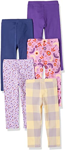 image for Amazon Essentials Girls' Leggings, Pack of 5, Dark Blue/Light Purple F