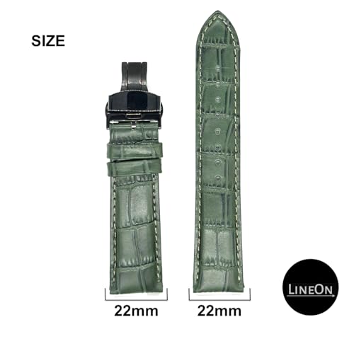 Image of Lineon 22mm Half Padded Premium Leather Mens Watch Strap with ButterFly Lock For Branded Watches Tool and Pins Include