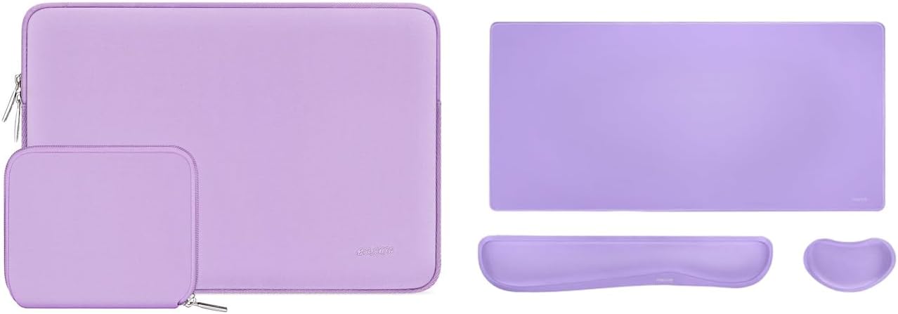 MOSISO Keyboard Mouse Pad Set,Large Gaming Mouse Pad&Wrist Rest Support&Laptop Sleeve Compatible with MacBook Air/Pro,13-13.3 inch Notebook,Neoprene Bag with Small Case, Purple