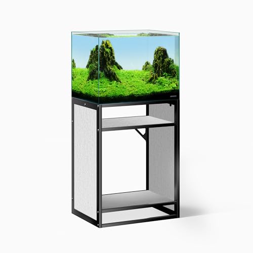 LANDEN Washed Oak Wood Metal Frame Stand, Three-Shelf for Fish