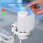 FEELWORLD VM1 Jeu blanc PC USB Microphone Condenser Mic avec Mute d'annulation de bruit RGB Lumière, Accessoires informatiques Cadeaux pour Gamer YouTube Twitch Podcast Streaming Enregistrement Chat en ligne PS4 PS5