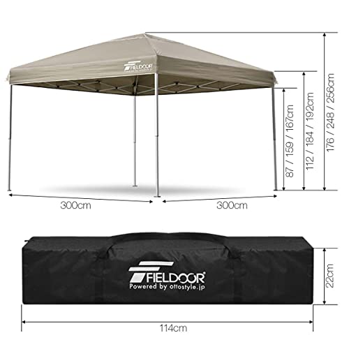 FIELDOOR 組立て簡単!! ワンタッチタープテント G03 スチールフレーム 3.0m 【T/C カーキ】 難燃性ポリコットン 風抜けベンチレーション 高耐水加工 焚き火 7枚目