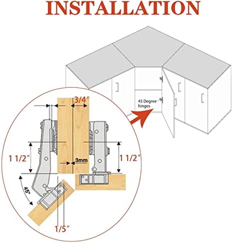 TamBee 45 Degree Cabinet Hinges Kitchen Cupboard Corner Hinges Concealed Soft Close Doors Hinges for Cabinet Door Wardrobe Hinges with Screws