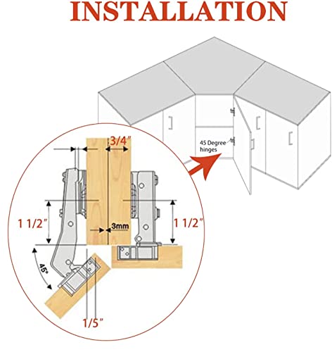 TamBee 45°Cabinet Hinges Soft Close Kitchen Door Cabinet Hinge - Concealed, Soft Close, 3D Adjust for 135 Degree Corner Cabinet, Cupboard Hinge Replacement with Mounting Screws, 2 Pack