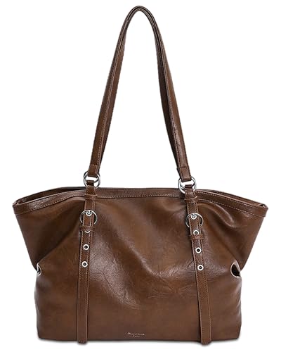 Mabecol Bolso Shopper Mujer Grande PU Impermeable, Tote Elegante con Cremallera, Multi Compartimentos, Gran Capacidad para Trabajo, Oficina, Viaje y Diario (Marrón)