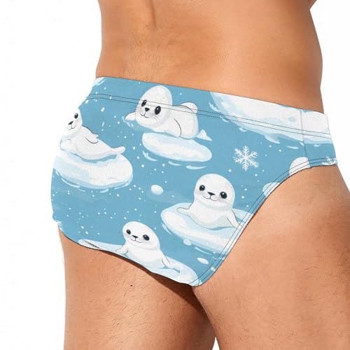 Cartoon Seals Snowflakes Mens Swim Briefs Bikini Sexy Low Rise Trunks Swimsuit Bathing Suit Beach3