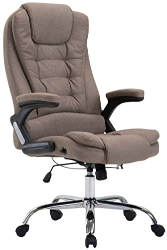 TPFLiving Silla de oficina Toronto de tela con respaldo cómodo, silla de escritorio, silla giratoria, silla ejecutiva XXL, silla de conferencia, estructura: metal cromado - topo