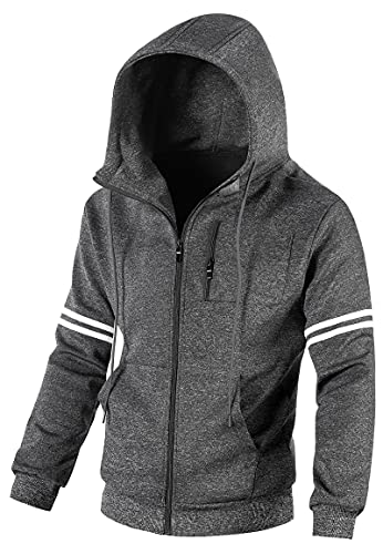 Chrisuno Mens Lightweight Full Zip Hooded Sweatshirt Fleece With Kanga Pocket Hoodies Xl Grey #TOP15