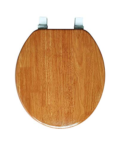 J&V Textiles Round Toilet Seat With Easy Clean & Change Hinge (Wooden Grain)