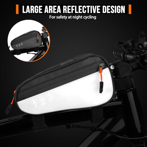 Image of WOTOW Bike Frame Bag - 3 Ways Installation Water Resistant Reflective Bicycle Top Tube Bag with Two Side Pockets, Ebike Cycling Triangle Bag Pouch Accessories for MTB Road Travel (1.2L)