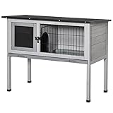 Pawhut Conejera de Madera Caseta Exterior Refugio para Mascotas Pequeñas Conejos Cobayas con Bandeja Extraíble y Techo Asfáltico 86x45x70 cm Gris y Negro