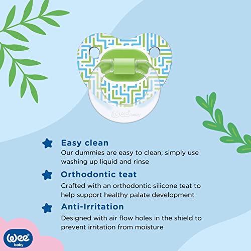 Wee Baby (4-Pack) Baby Dummies | Durable, Vibrant Teething Dummy with Orthodontic Silicone Teat for Healthy Teeth | Newborn Dummies with Air Holes to Prevent Irritation | BPA Free Baby Dummy Multipack - Image 3