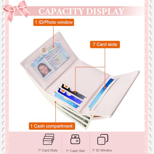 Small Wallet Coquette Bow Wallet for Girls Cute Wallet ID Credit Card Holder for Women (PINK)2