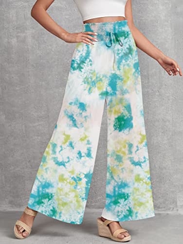 Image of Leriya Fashion Womens Mid Rise Tie-Dye Loose Fit Flared Wide Leg Palazzo Pants | Relaxed Pants | Bottom