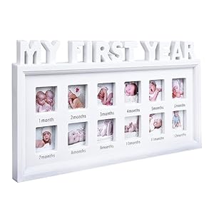 MICKYU My First Year Baby Picture Frame - First Mothers Day Gifts for New Mom - Personalized Baby Gifts Monthly Milestone Frame (White) MICKYU My First Year Baby Picture Frame First Mothers Day Gifts for New Mom Personalized Baby Gifts Monthly Milestone Frame White