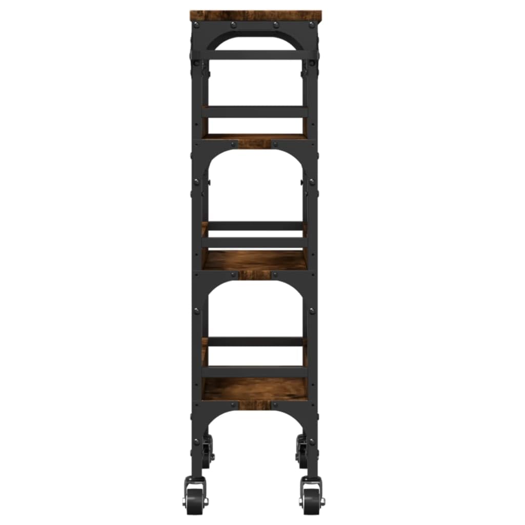 Carro de cocina de roble ahumado, 53 x 20 x 76 cm, carrito de servicio estrecho con ruedas de madera y acero, carrito vintage para cocina, baño y salón, carrito auxiliar con toallero