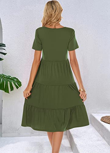 Image of Berydress Women's Casual Summer Tiered Midi Dress 2026 V Neck Boho Sundress | Short Sleeve Dresses for Women, Loose Ruffle Babydoll Style, Cotton Blend Fabric, for Church, Going Out, Beach Vacation
