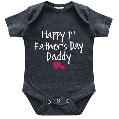Comfiv first fathers day baby boy girl outfit happy 1st fathers day daddy bodysuit gifts (Charcoal Black 3-6 Months)