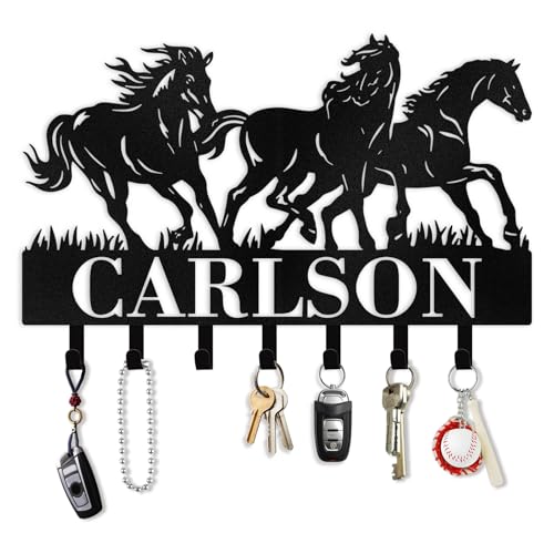 Dyoart Personalized Key Holder Wall Mount, Custom Metal Key Hooks with Name, Horse Key Rack Organizer for Wall, Coat Key Hanger Decor for Living Room Entryway Hallway Office Front Door