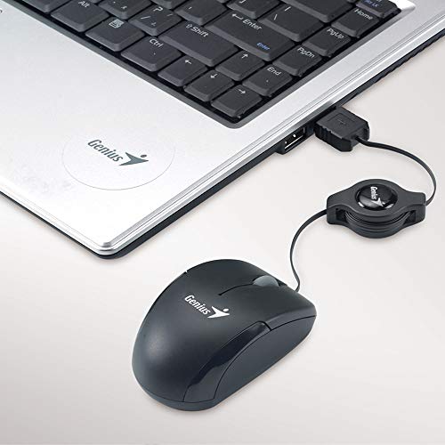 Genius Microtraveler Mouse con Cavo USB Retrattile, 3 Tasti, 1200 Dpi, Nero - 6