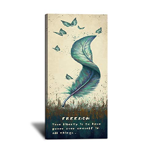 Kreative Arts - Pintura de lona moderna con citas de la libertad, diseño de plumas, color vertical, para decoración del hogar, listo para colgar para pasillo de 50,8 x 101,6 cm Cover