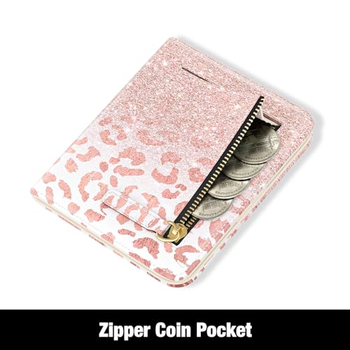 Image of Rouidr Womens Wallet, RFID Small Slim Wallet for Women, Cute Bifold Leather Pocket Credit Card Holder Ladies Mini Purse with Zipper Coin Pocket & ID Window, Pink Leopard