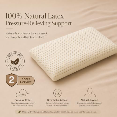 Image of kasiemobi Standard 100% Latex Pincore Pillow with Knitted Zipper Cover | Natural Latex Fill, Knitted Fabric Zipper Cover | Sleeping, Head and Neck Support | White Color, Unisex Use