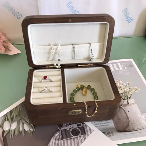 BinkeGG Play (When You Wish Upon a Star) Walnut Wind up Wooden Music Box Large Storage Jewelry Box with Sankyo Musical Movement (65 Tunes Option)