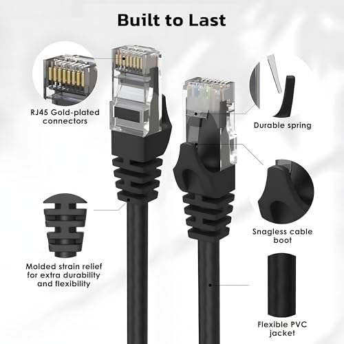 Image of Ant Esports AEC6105 Cat6 Ethernet Cable 550MHZ HighSpeed UTP LAN Cable Network Cable Internet Cable RJ45 Cable LAN Wire Patch Computer Cord Category Gigabit 6 Wires for Modem,Computer,Router 5M Black