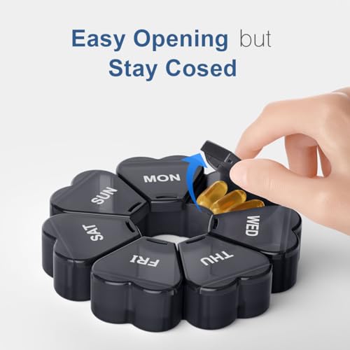 Large Weekly Pill Organizer, Pill Box 7 Day, KAPENS Daily Vitamin Case Large Capacity Compartments, Pill Containers for Fish Oil Medicine Supplements, Black - Image 5